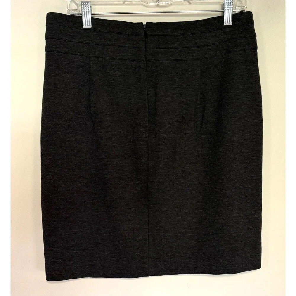 CAbi Miranda Ponte Knit Pencil Skirt Sz 12 Charcoal Heather Gray Bossy Career